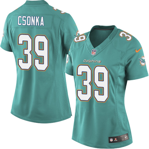 Women's Elite Larry Csonka Nike Jersey Aqua Green Home - #39 NFL Miami Dolphins